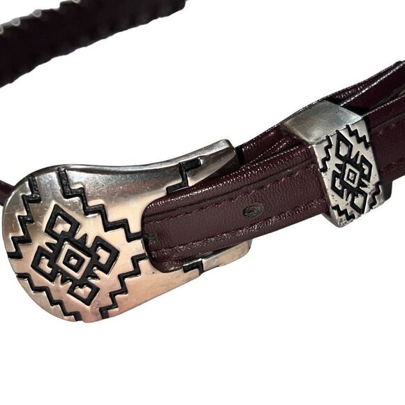 Vintage Genuine Steel Lace Belt Brown w/Silver Hardware Southwestern Belt - Picture 10 of 12